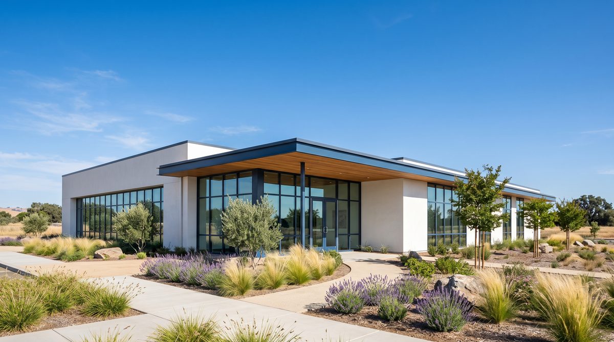 Modern medical office building with landscaped entry